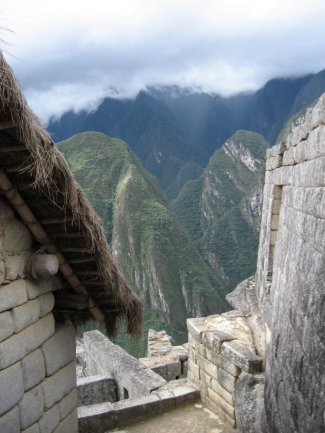 Mountains behind structures