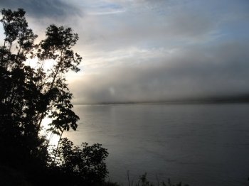 river with mist